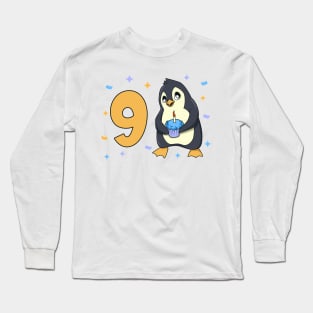 I am 9 with penguin - kids birthday 9 years old Long Sleeve T-Shirt